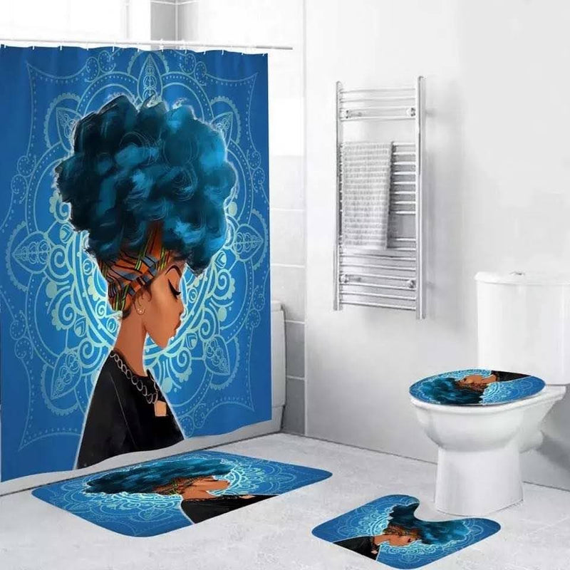 Teal Afro Blue Mandala — 4-Piece Bathroom Set