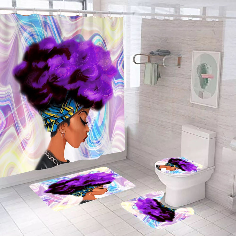 Purple Afro Holographic Swirl — 4-Piece Bathroom Set