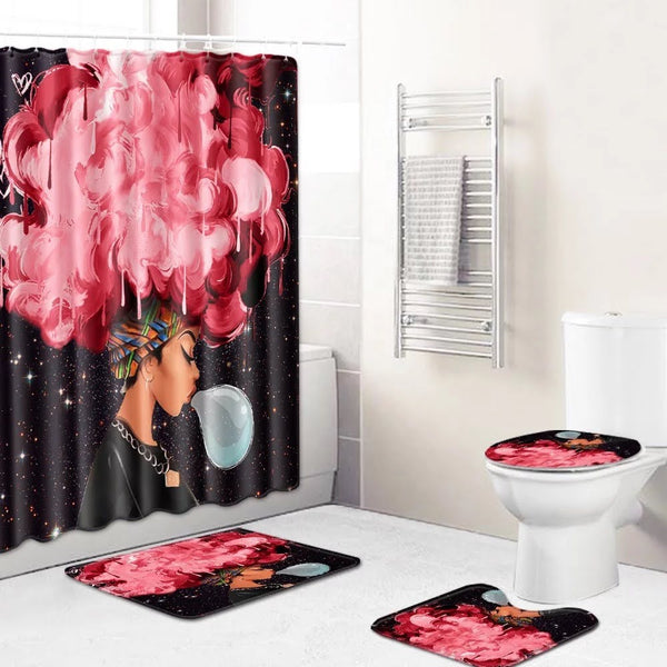 Pink Drip Afro Starfield — 4-Piece Bathroom Set