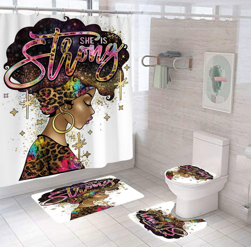 She Is Strong Leopard Holographic — 4-Piece Bathroom Set