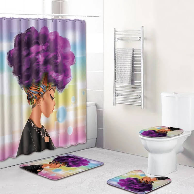 Purple Afro Rainbow Glow — 4-Piece Bathroom Set