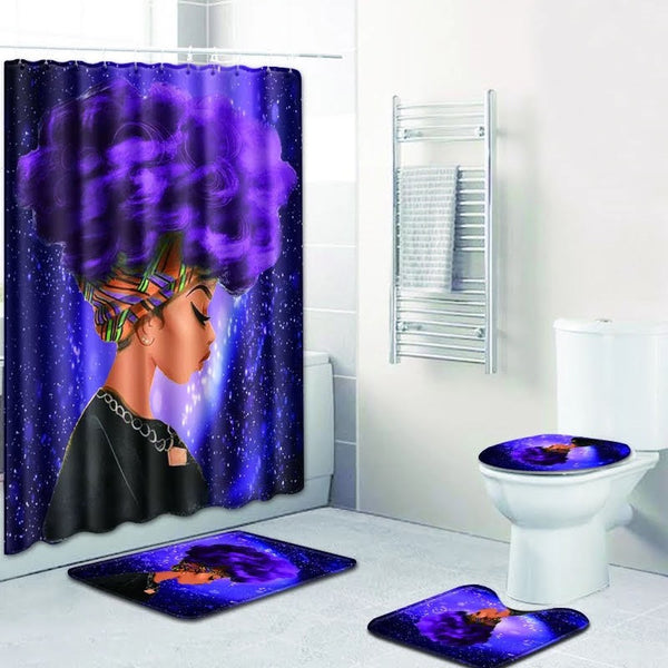 Purple Galaxy Afro Queen — 4-Piece Bathroom Set
