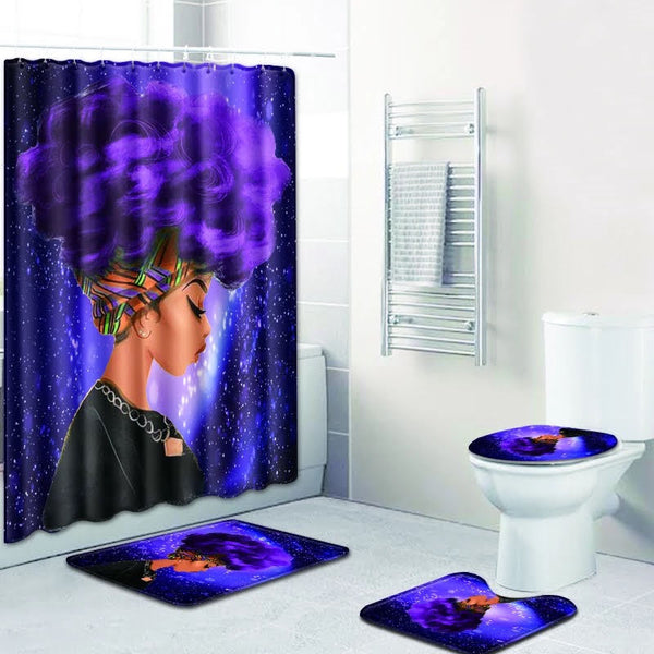 Purple Galaxy Afro Queen — 4-Piece Bathroom Set